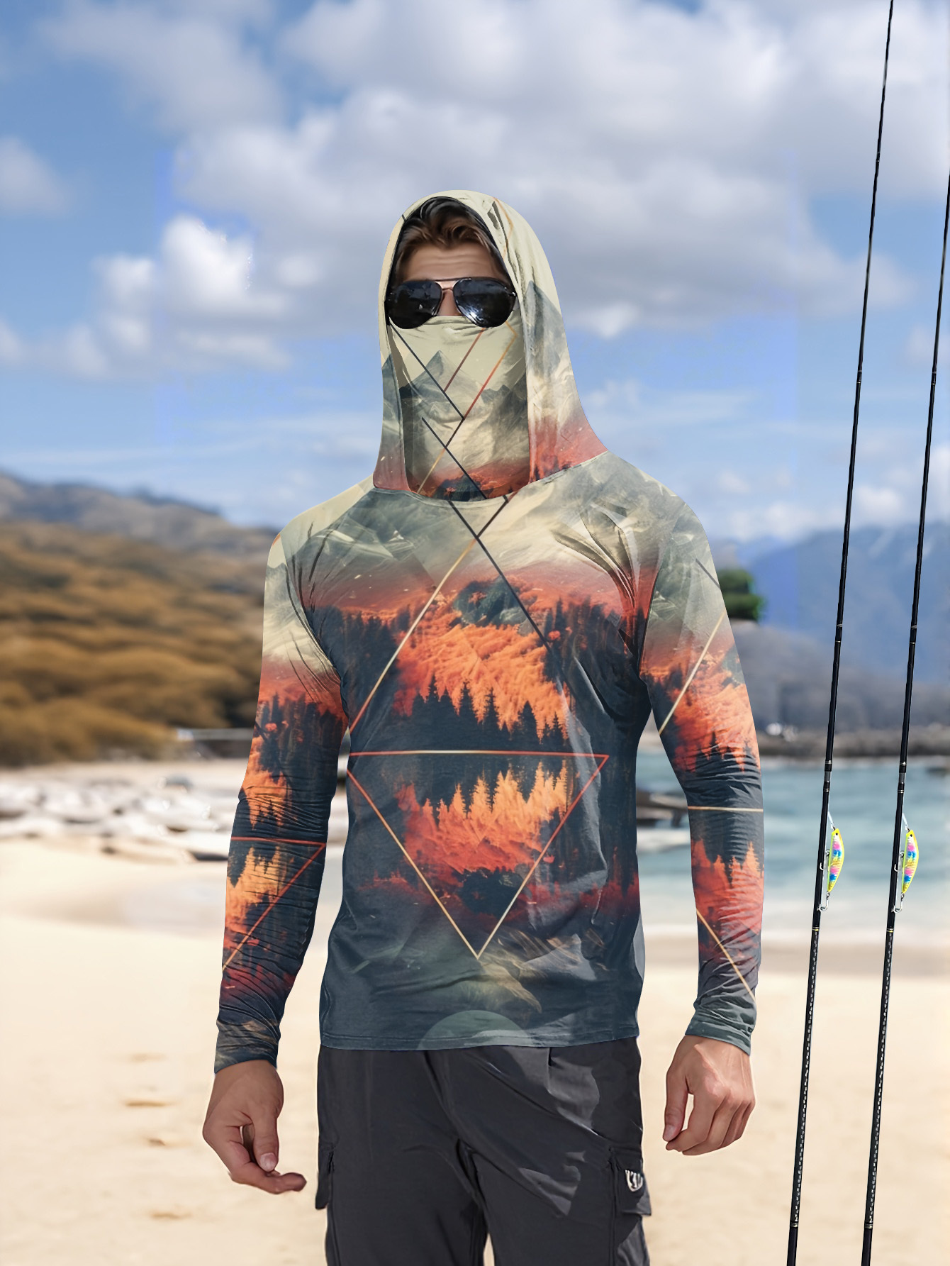 Fishing Mask Sun Protection - Sweat-shirt de pêche pour homme, avec